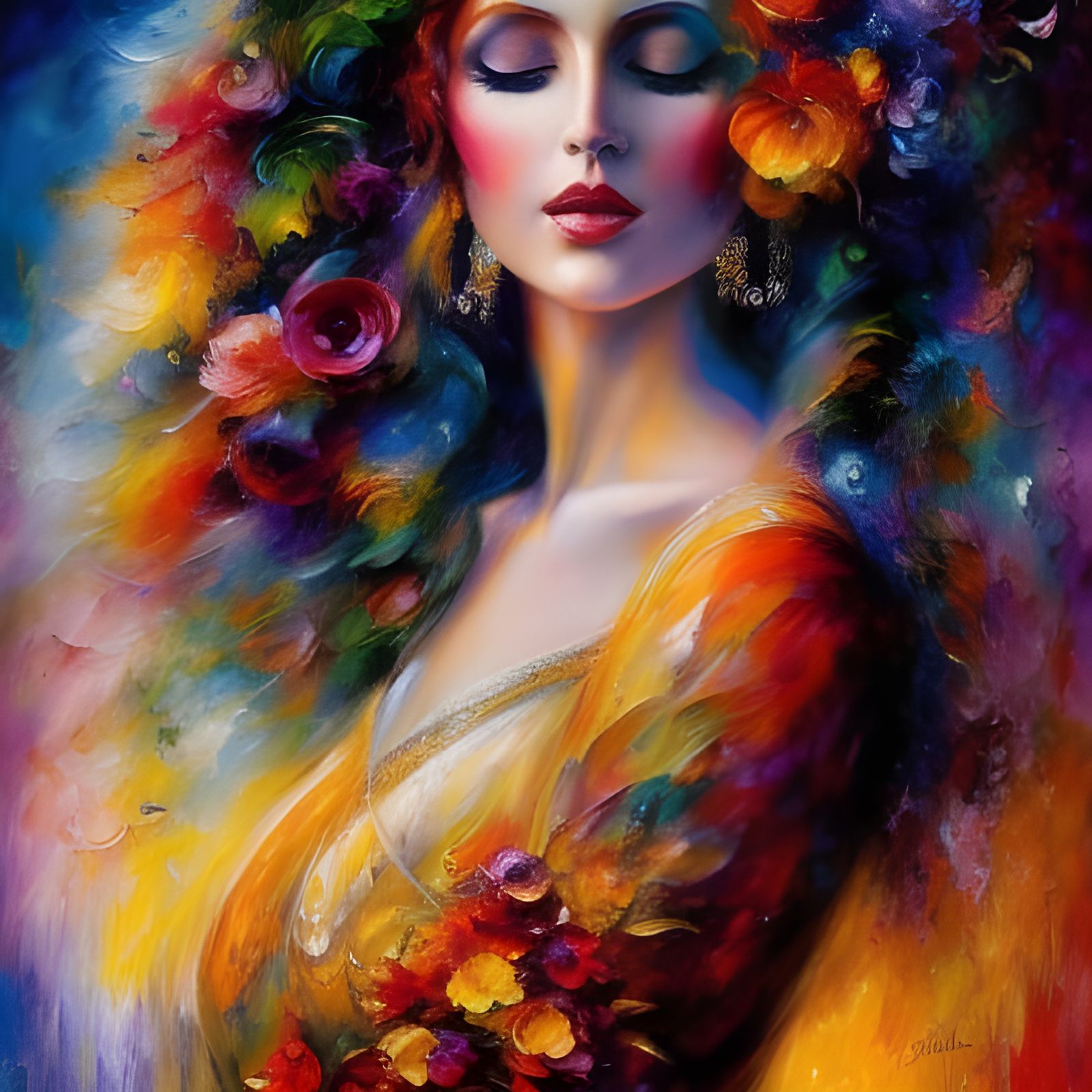 Expressionist Woman: Impasto Oil Painting in Bold Colors