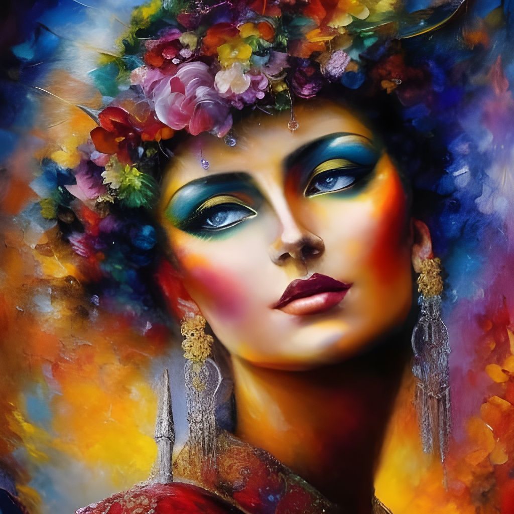 Expressionist Oil Painting of a Caucasian Woman in Vibrant C...