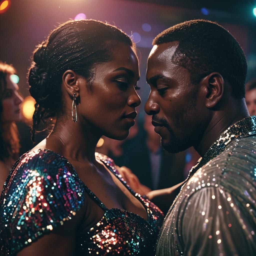 Passionate Kiss in Nightclub: Cinematic Film Still