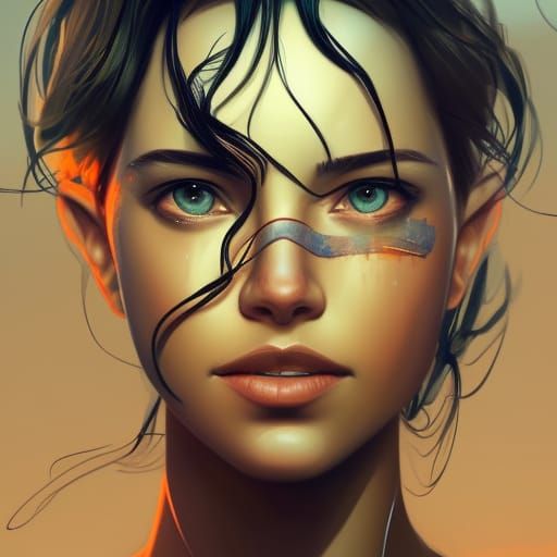 Sunset City Portrait in Art Nouveau Style