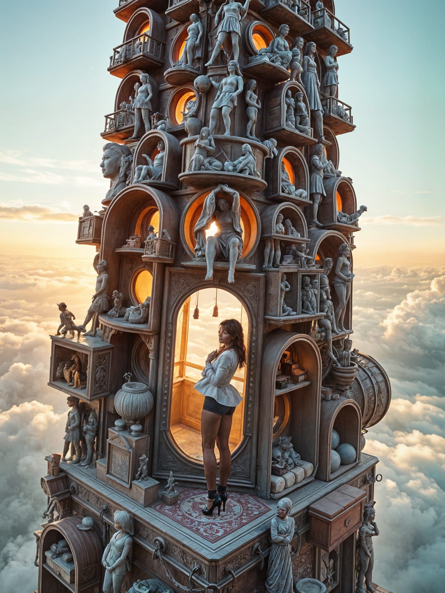 Dreamlike Cityscape of Intricately Sculpted Woman Figures