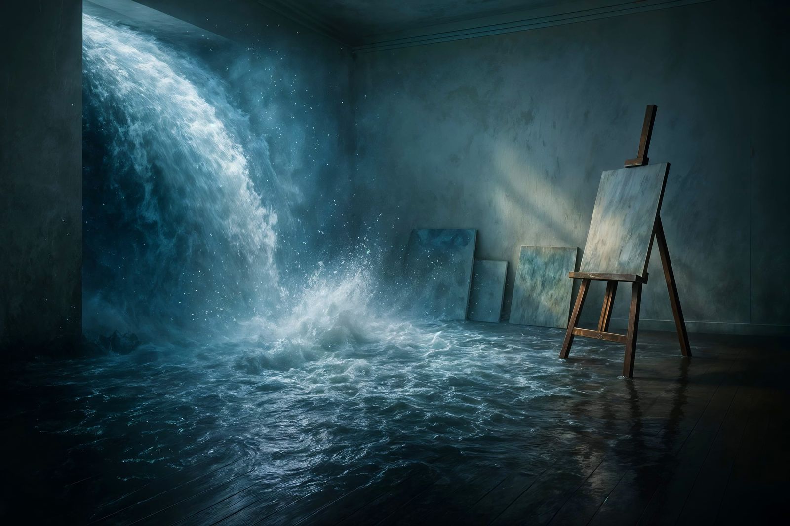 Studio Flooded by Waterfall in Photorealistic Detail