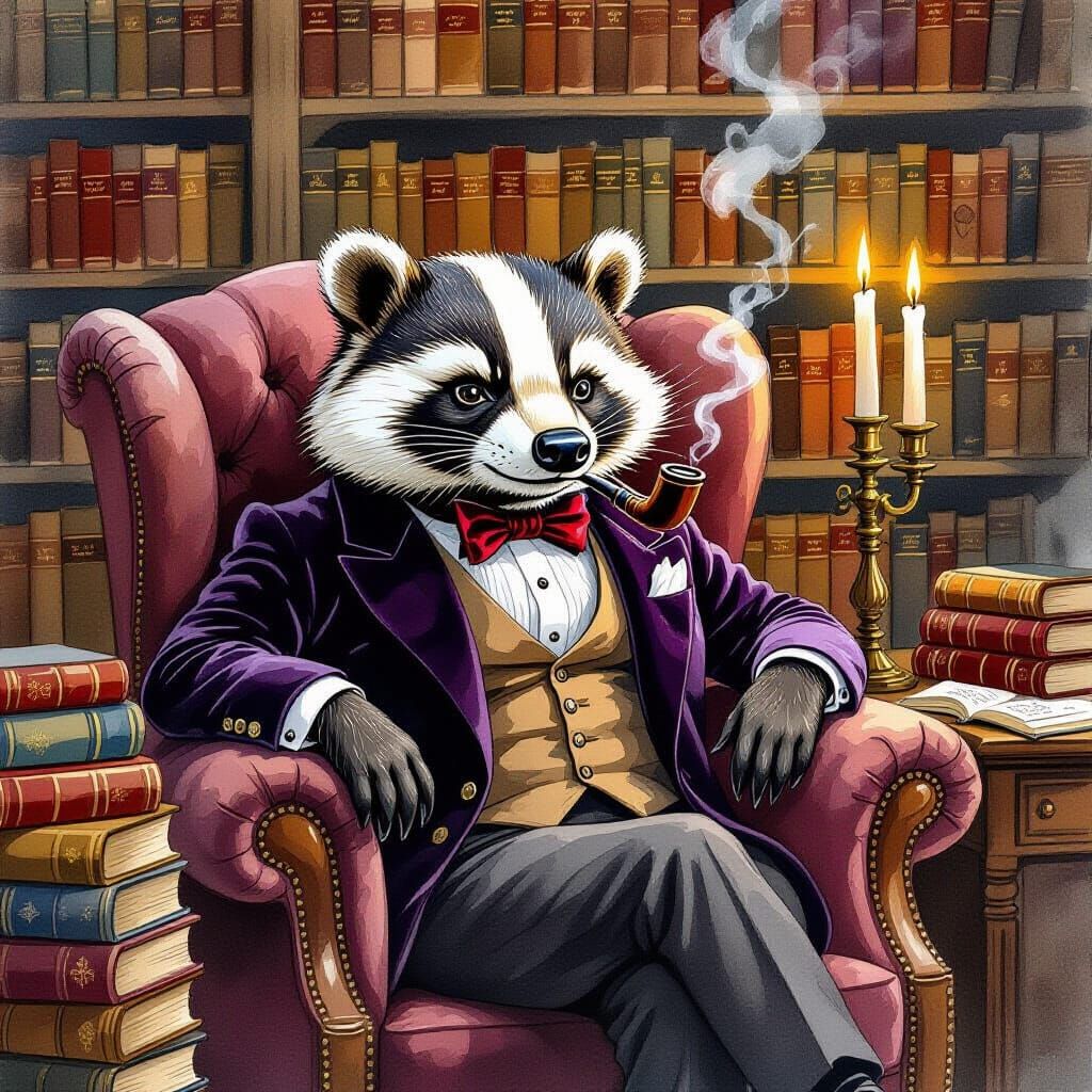 Grumpy Badger in Velvet Suit with Monocle