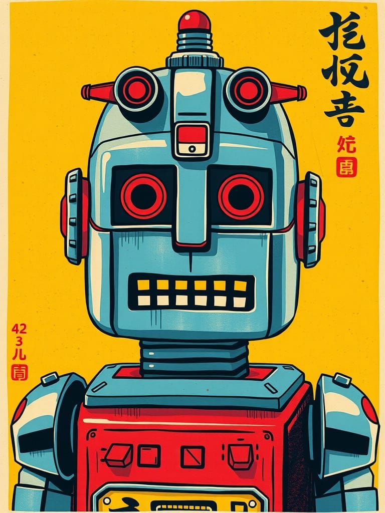 Toy Robot in Japanese Ukiyo-e Style