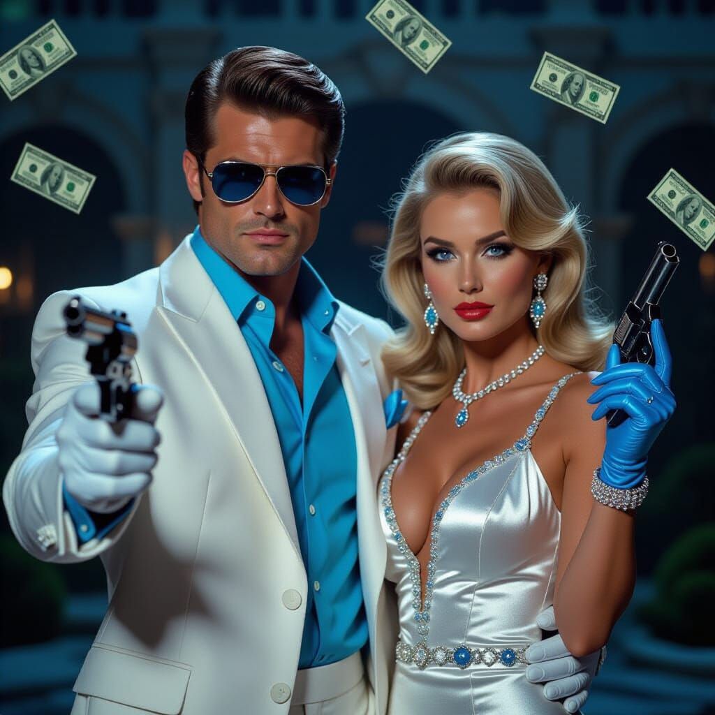 Elegant 1970s Gangster Scene in Film Noir Style