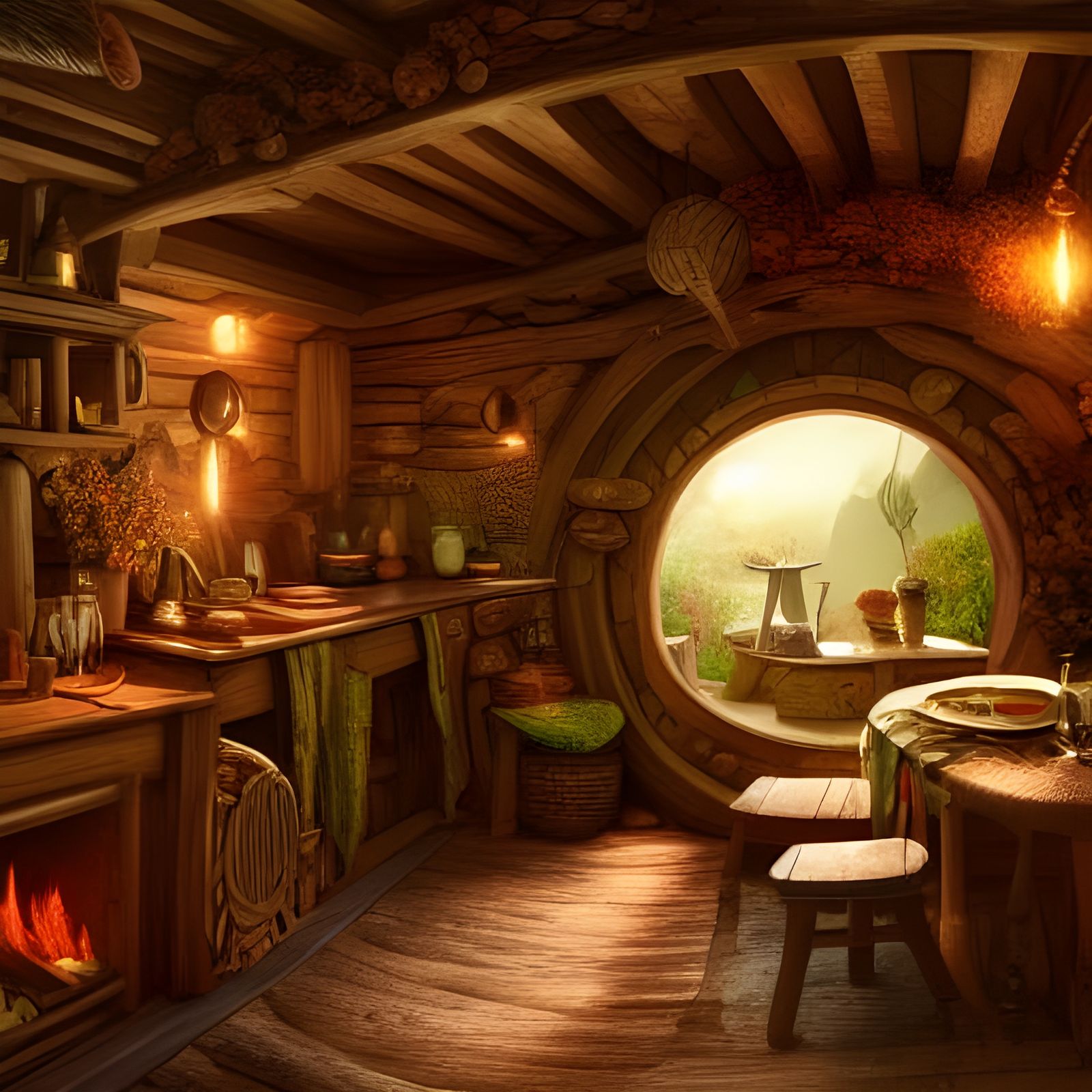 Cozy Hobbit Home Interior Concept Art