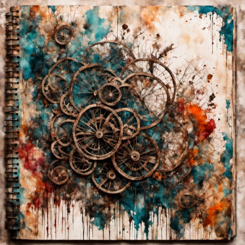 Art Journal Page with Splatter and Woodsplash Effects