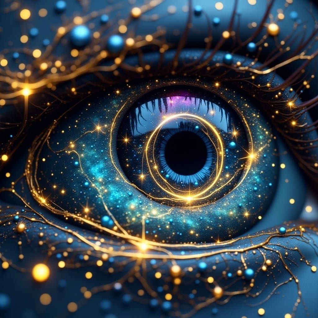 Gothic Eye with Swirling Starry Night Sky and Black Hole