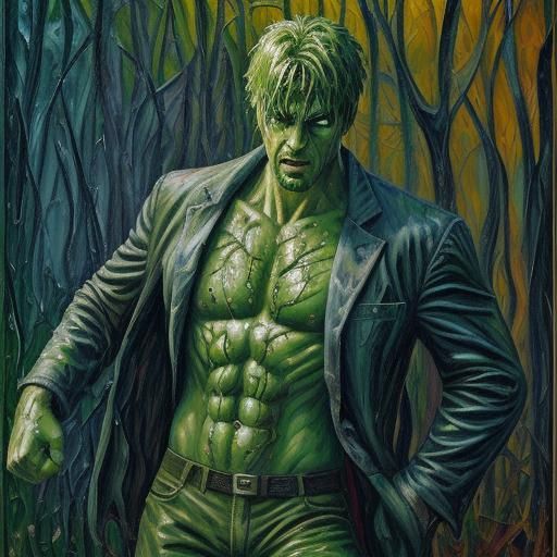 Constantine vs Swamp Thing: Expressionist Oil Painting