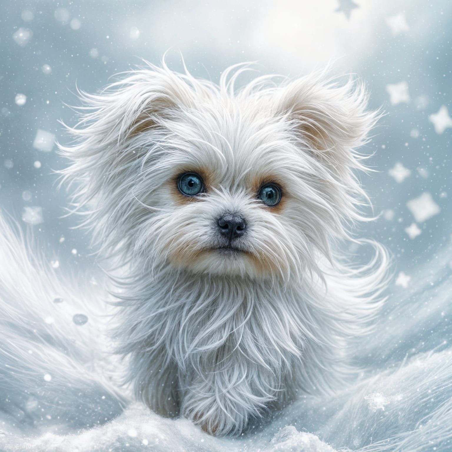 An artwork of a white long-fur Maltese, styled with digital painting, ...