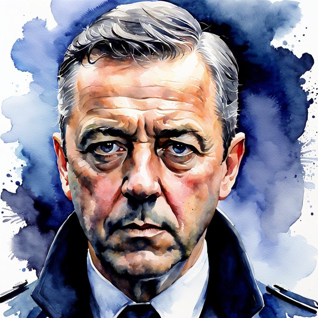 Detective Lestrade Watercolor Painting in O'Keeffe Style