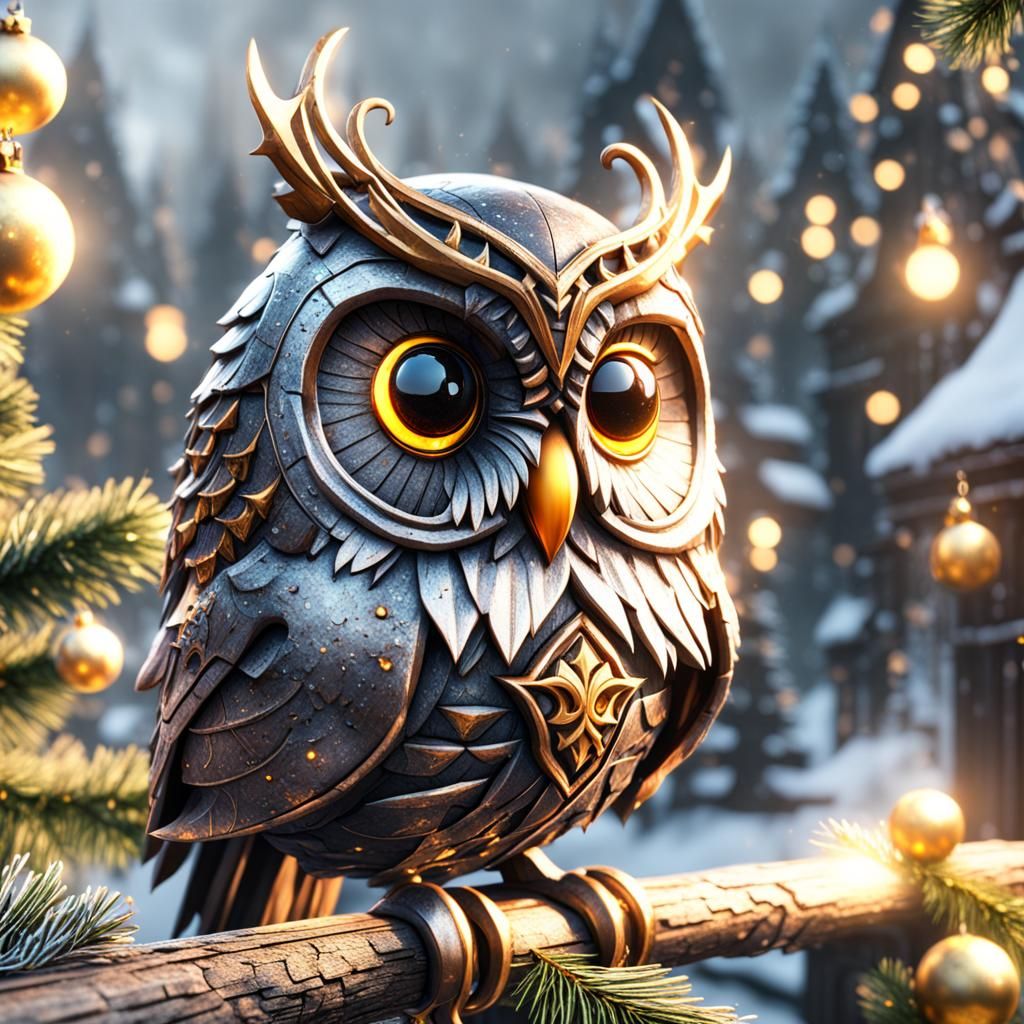 Gothic Christmas Owl in 3D Cinematic Style