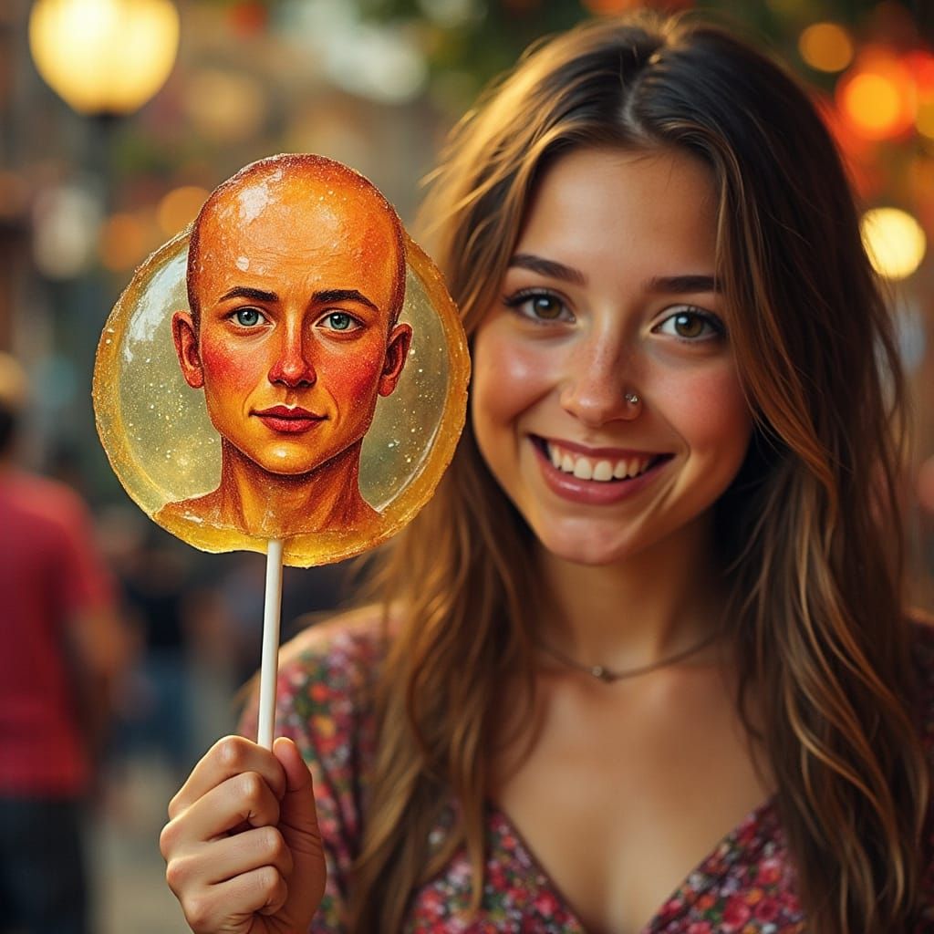 Vibrant Lollipop Girl in Happy Moment