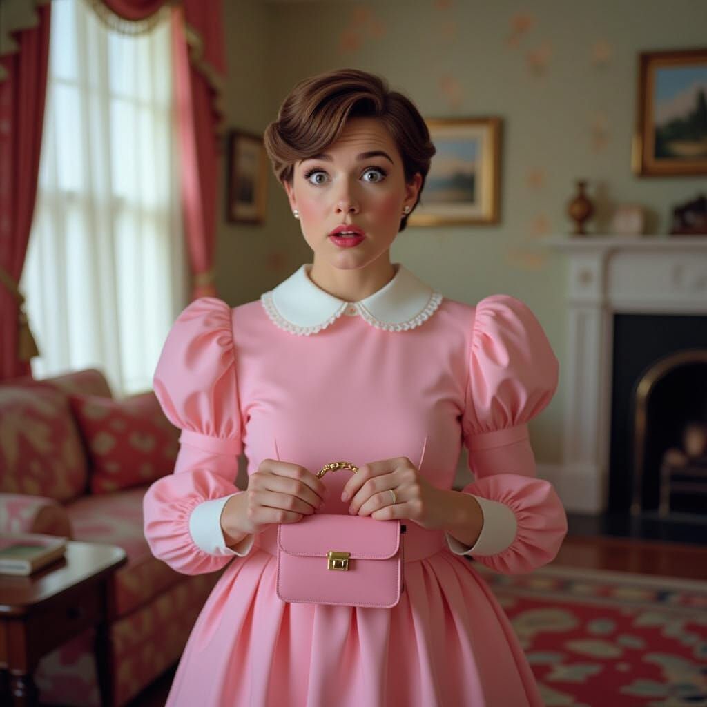 Surprised Man in Pink Dress, Cinematic Film Still