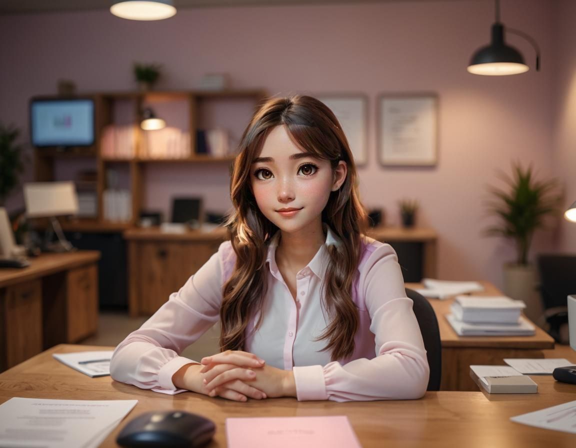 Female Office Worker in 3D Cartoon Style