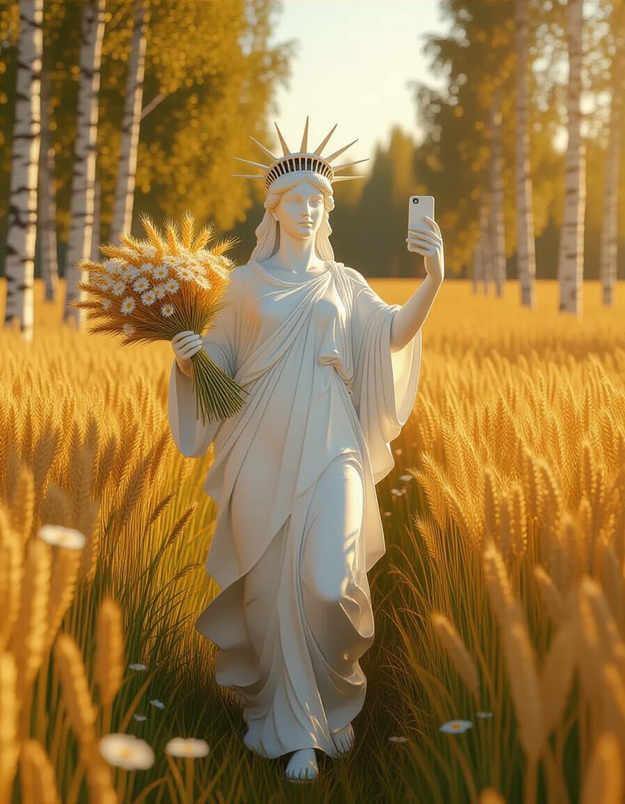 Statue of Liberty in Russian Field, 3D Style