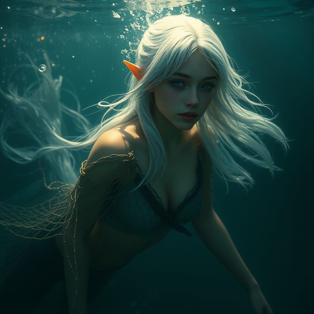 Ethereal Elf Submerged in Ocean Depths