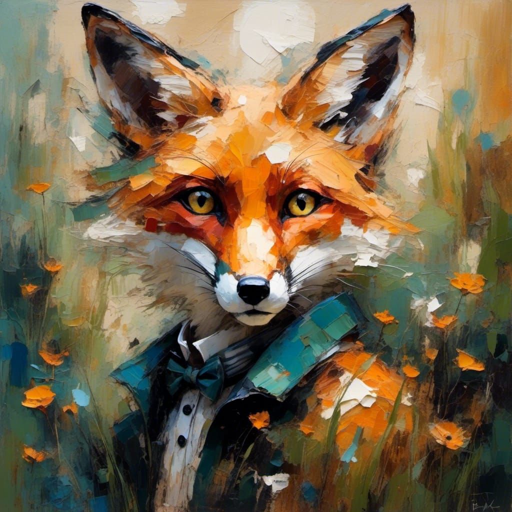 Fox in Impressionistic Fairytale Mail Art