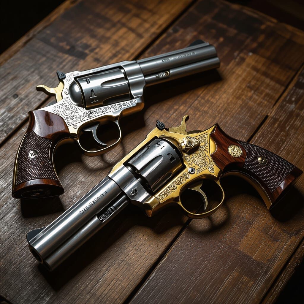 Antique Revolvers in Cinematic Concept Art Style