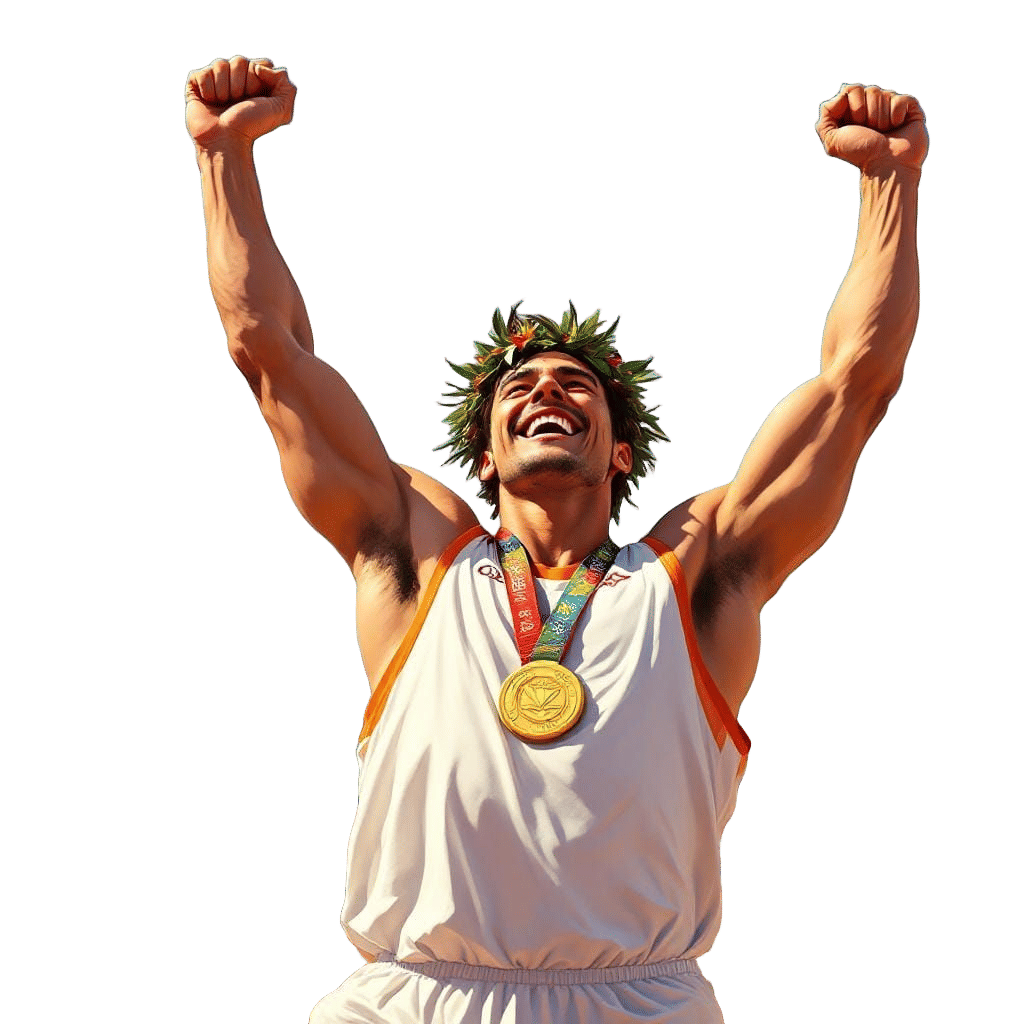 Triumphant Athlete Celebrates Victory in Futuristic Style