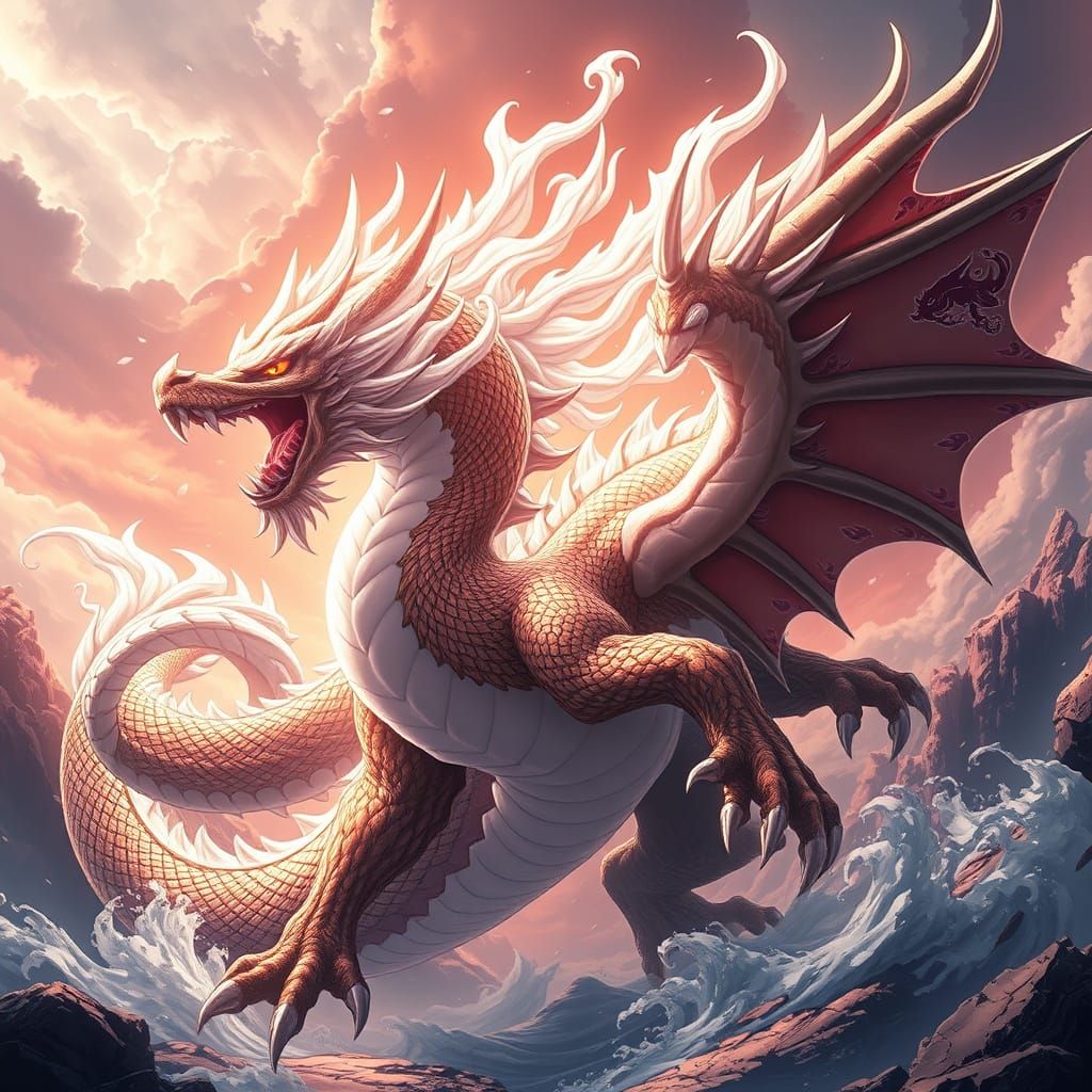 Majestic Anime-Inspired Creature in High-Fantasy Landscape