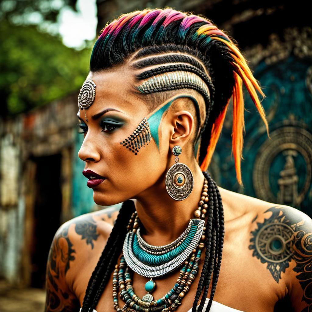 Intricate Mayan Punk Figure in Radium Colors