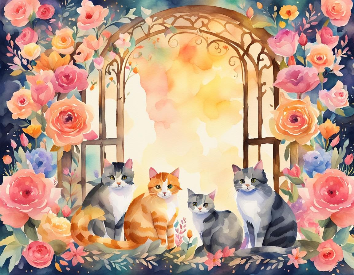 Watercolor Cats Arch on Lined Paper