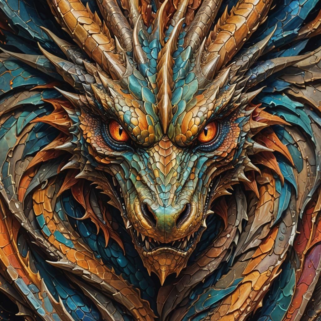 Detailed Dragon Face in Abstract Art