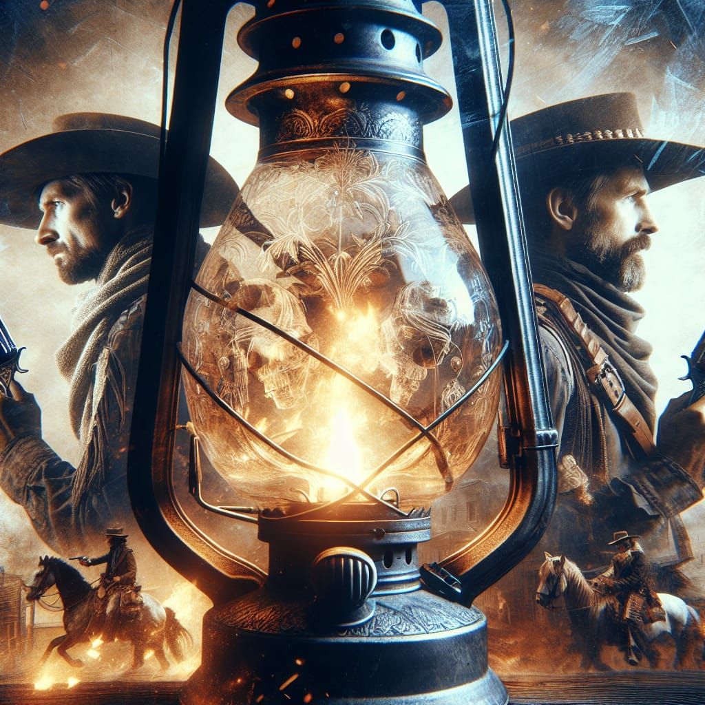 Cowboy Duel Encapsulated in Glass Lantern Photo