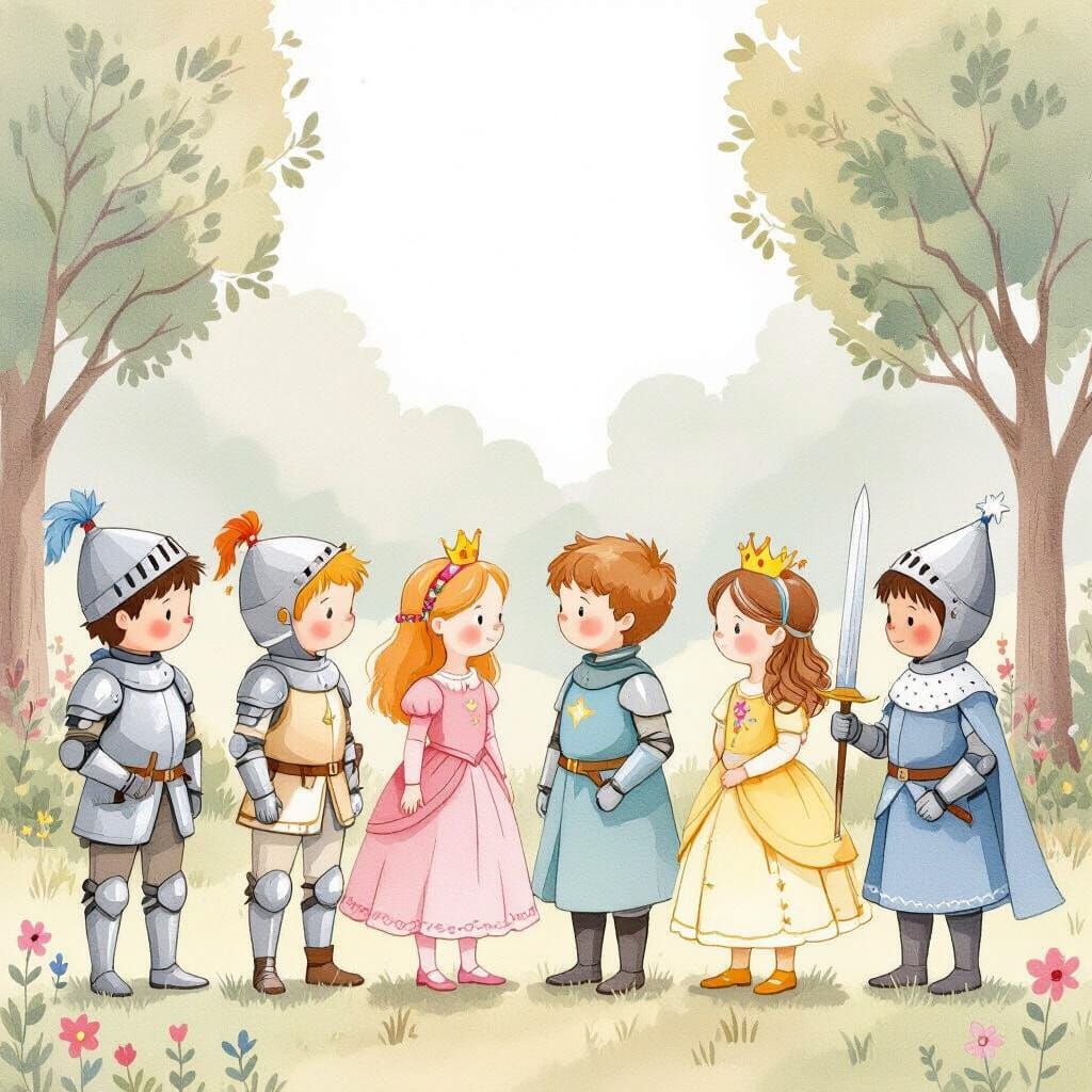 Kids as Knights and Princesses: Pastel Illustration