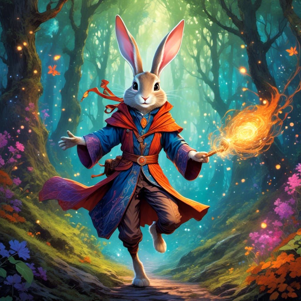Rabbit Mage Casting Spell in Fairy Forest