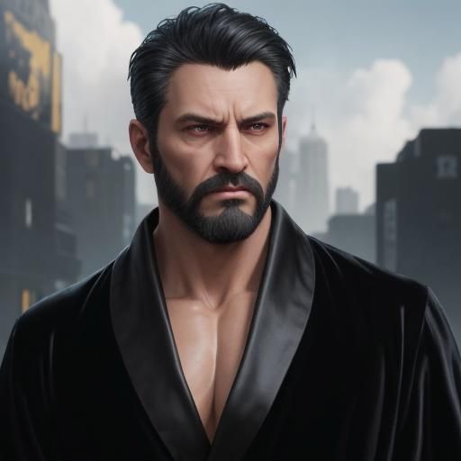 Handsome Man in Black Velvet Robe, Graffiti Art Style