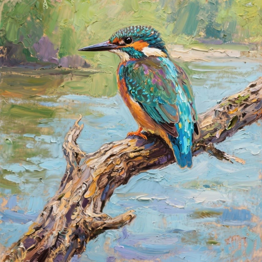 kingfisher textured oil painting