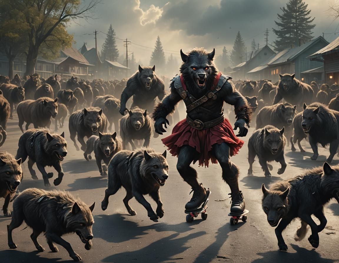 Werewolf Ballerina on Roller Skates, Digital Matte Painting