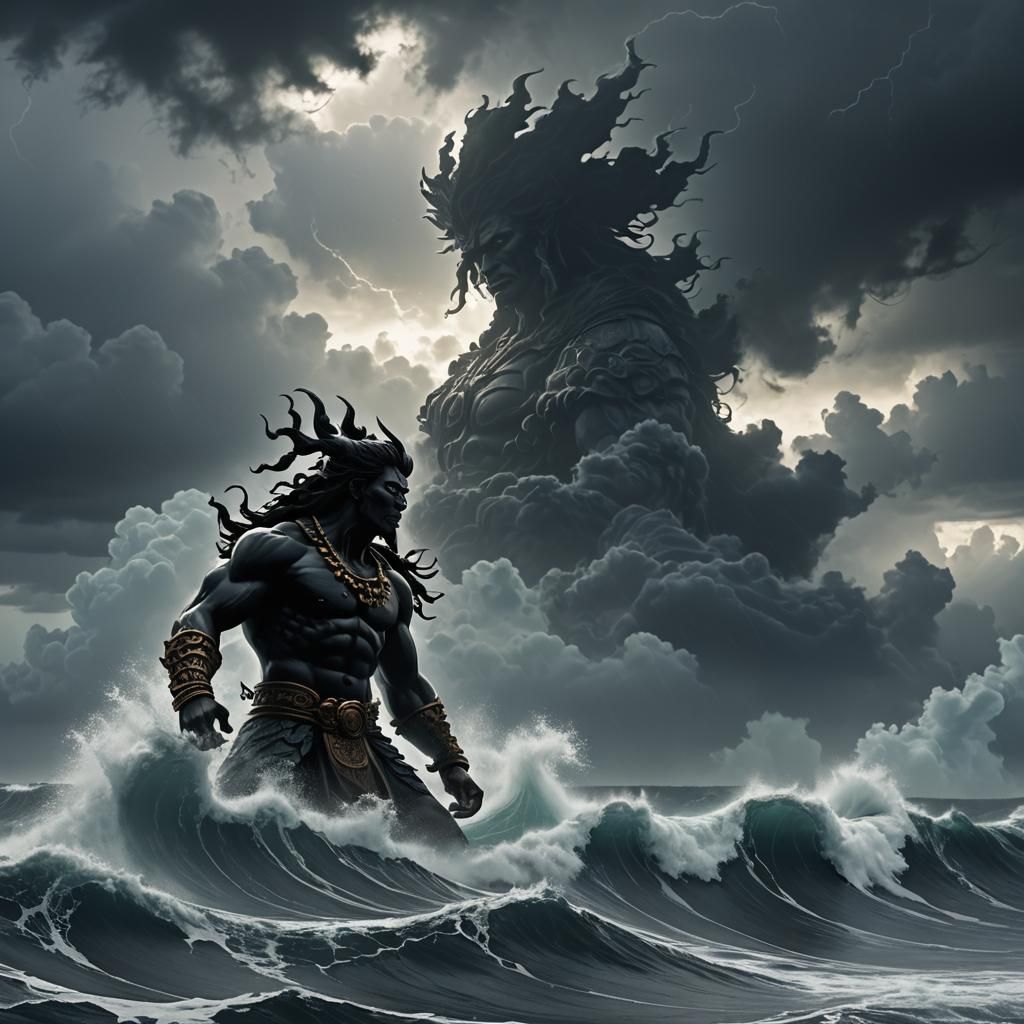 Anulap, Micronesian Sky God, in Stormy Silhouette