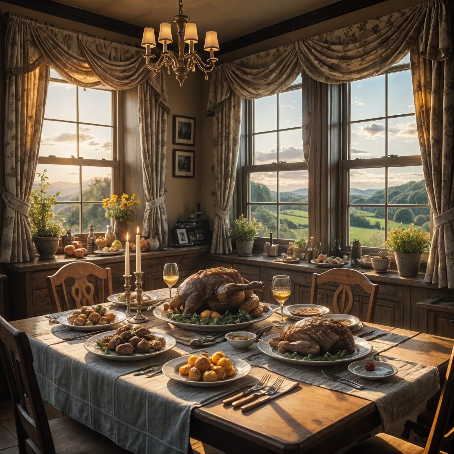 Cozy Sunday Feast in an Idyllic Cottage Setting, Cinematic F...