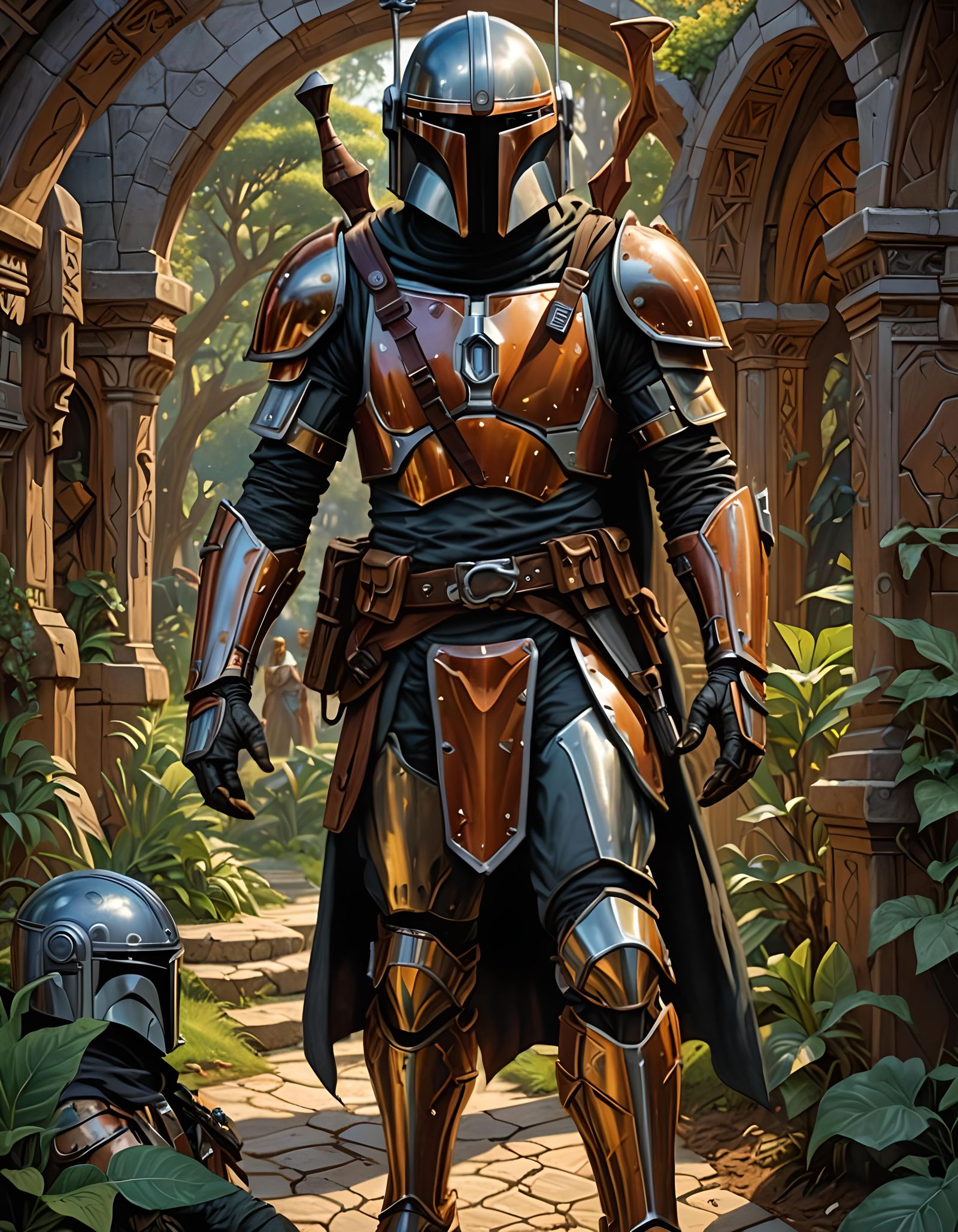 Hobbit in Mandalorian Armor: Detailed Digital Art