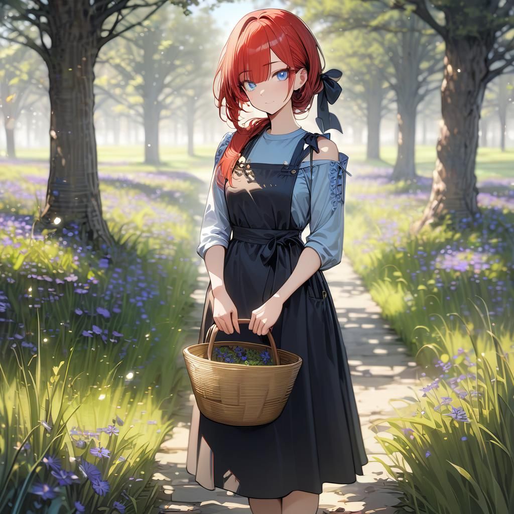 Girl with Red Hair in Meadow