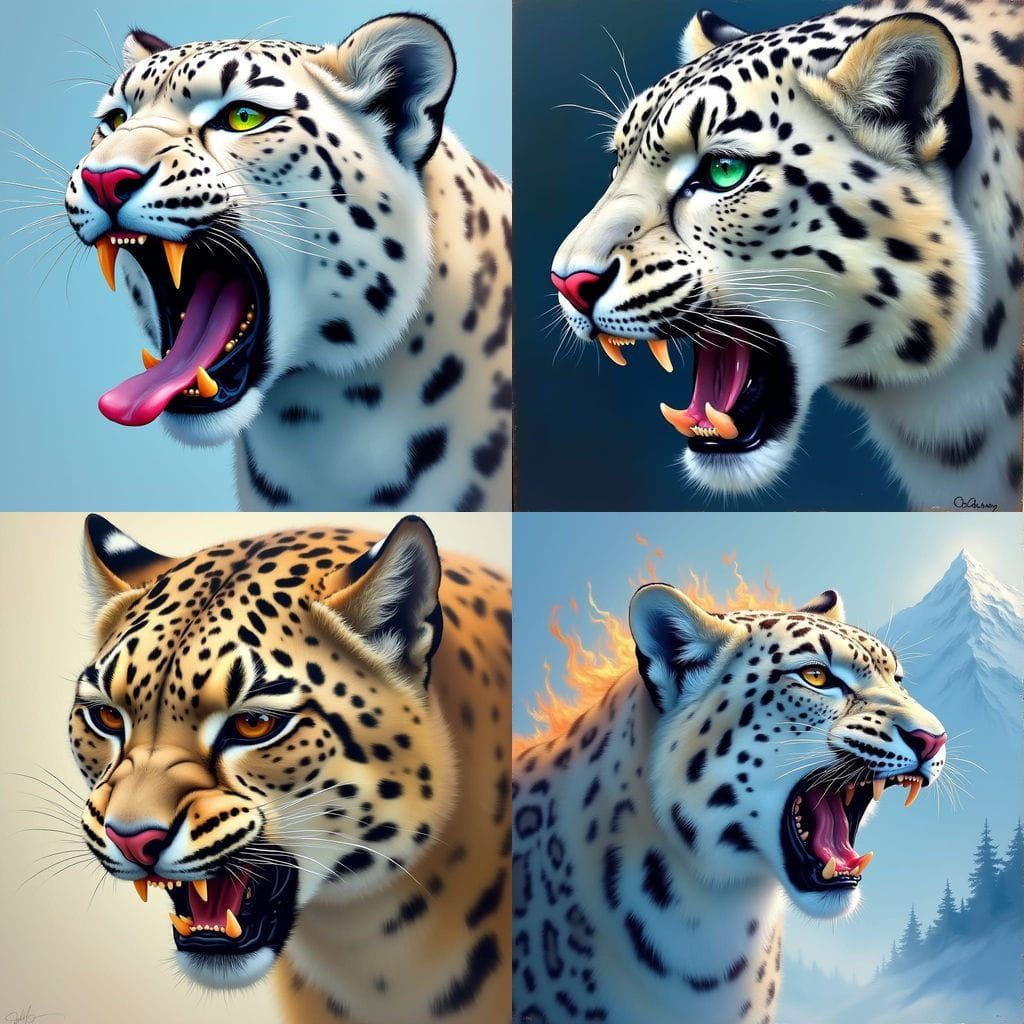 Majestic Snow Leopard Portrait in Oil Painting