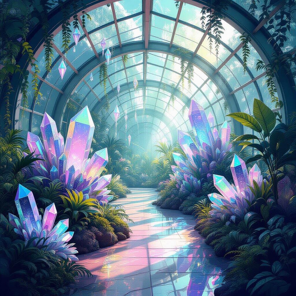 Fantastical Gemstone Greenhouse in Ethereal Pastel Light