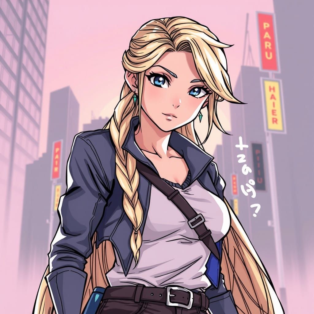 Rapunzel as a City Hunter Anime Drawing