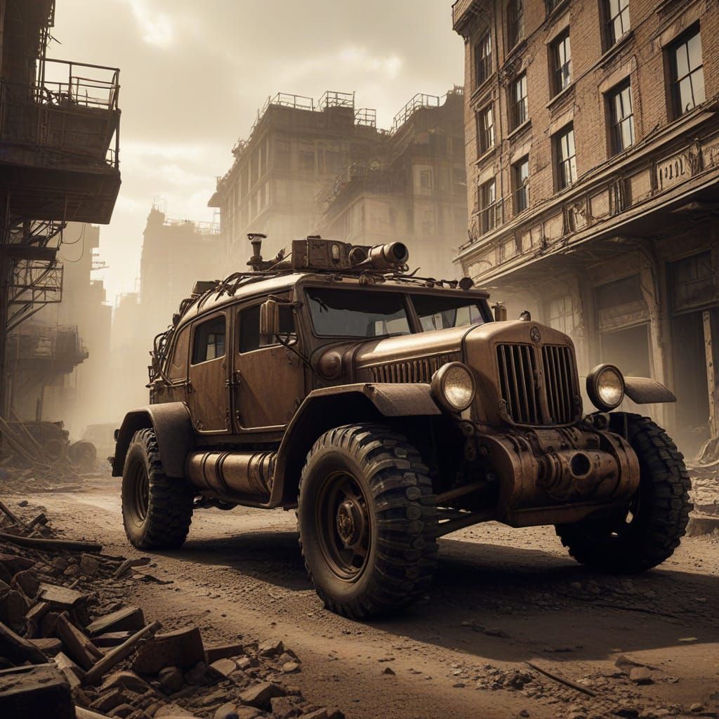 Steampunk Armoured Car Speeds Through Industrial Wasteland