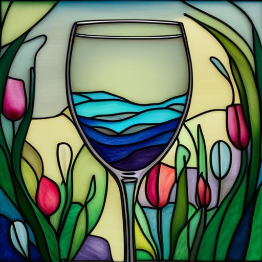 Stained Glass Wine Glass with Tulip Design