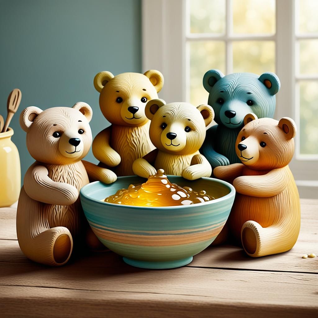 Teddy Bears' Honey Party in Folk-Art Style