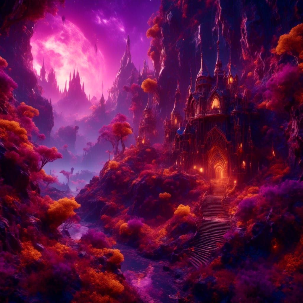 Dark Fantasy Concept Art in Purple and Yellow