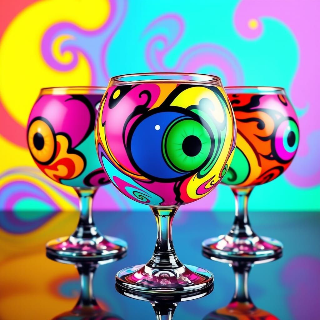 Eyeball Cocktail Glasses in Psychedelic Pop-Art Style