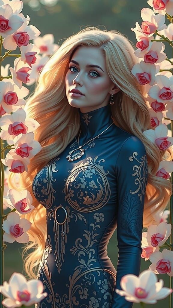 Elegant Curvy Woman Portrait in Art Nouveau Style