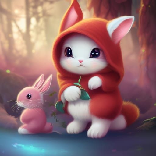 Anime Bunny in Teacup Digital Illustration