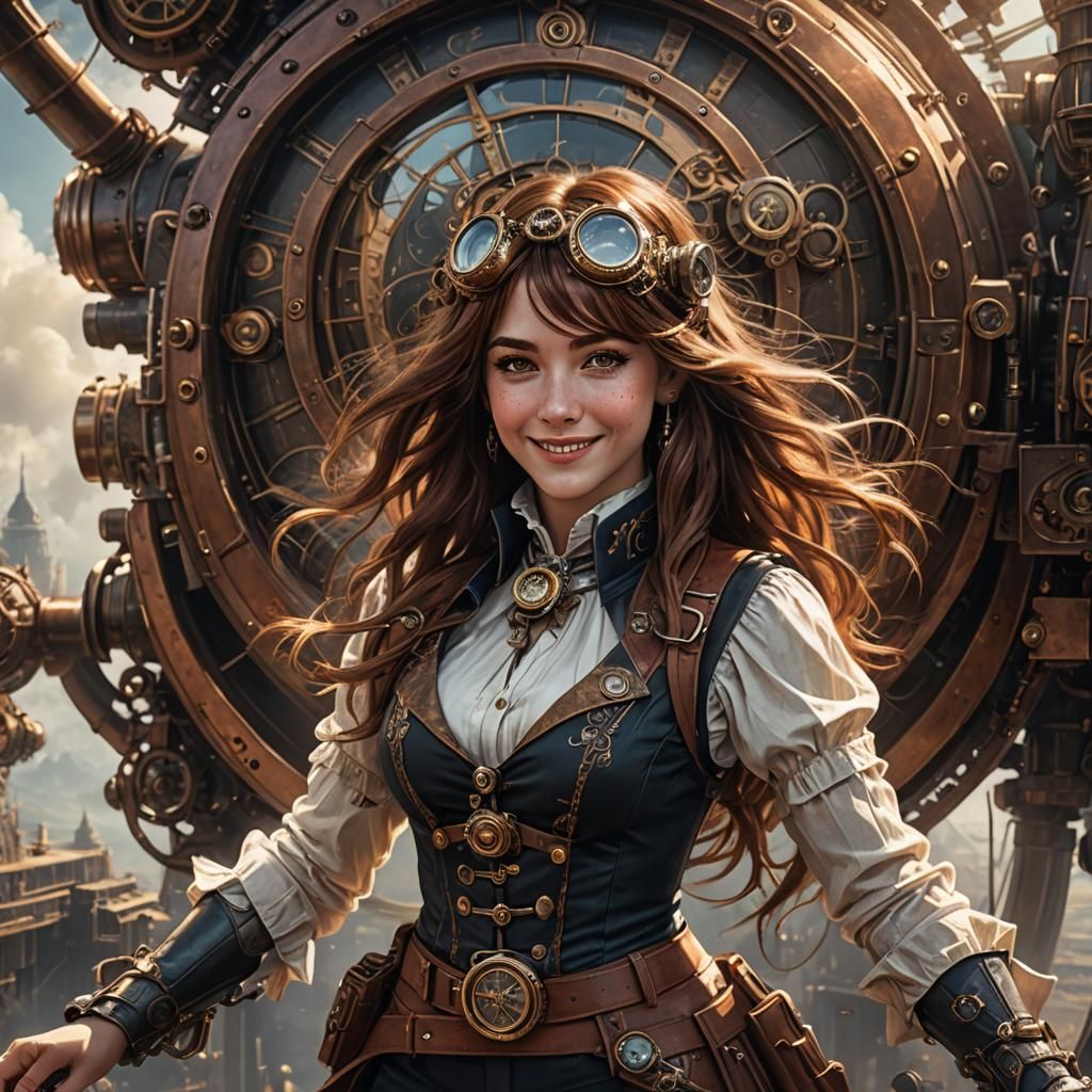 Beautiful Steampunk Woman with Cinematic Lighting