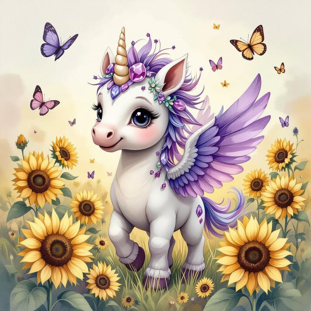 Baby Hippogriff Sculpture in Watercolor Style